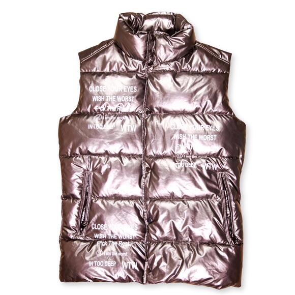 Unbranded Streetwear Silver Metallic Graphic Puffer Vest - Picture 1 of 7